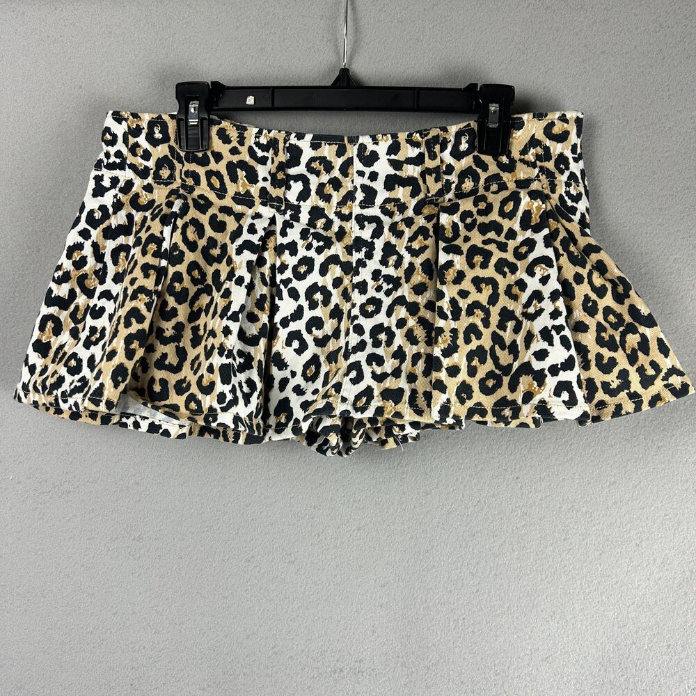 Almost Famous Womens Large Leopard Print Corduroy Pleated Skort Mini Skirt Y2K